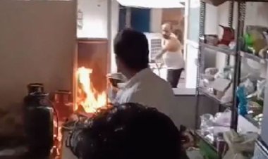 कांग्रेस कार्यालय की कैंटीन के सिलेंडर में लगी आग:दमकल कर्मी काबू करने में जुटे,डेढ़ महीने पहले शुरु हुई थी कैंटीन