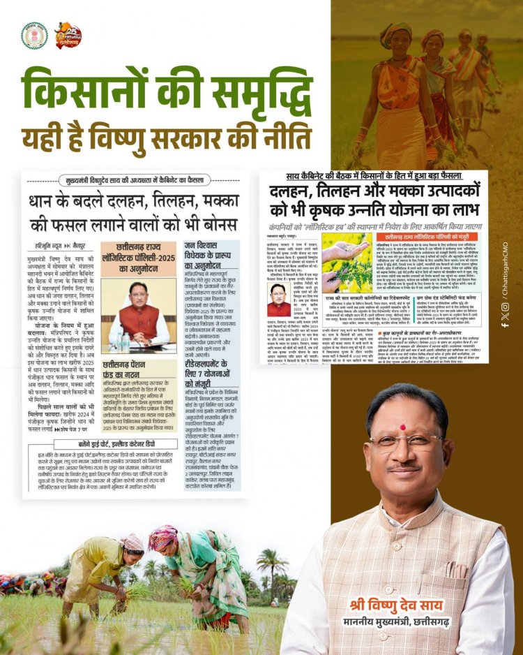 विष्णु सरकार ने कृषि क्षेत्र में एक महत्वपूर्ण कदम उठाते हुए ‘कृषक उन्नति योजना.