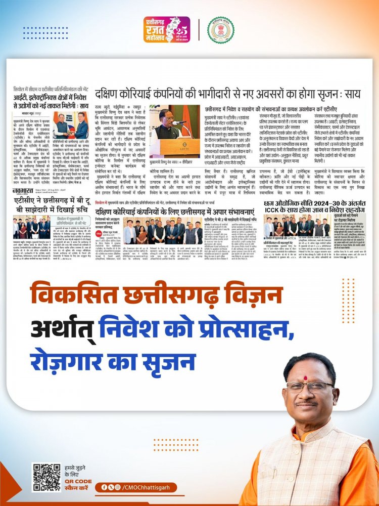 मुख्यमंत्री श्री विष्णु देव साय से नेतृत्व में सरकार ने ATCA और ICCK के साथ मिलकर एक सार्थक कदम उठाया है।